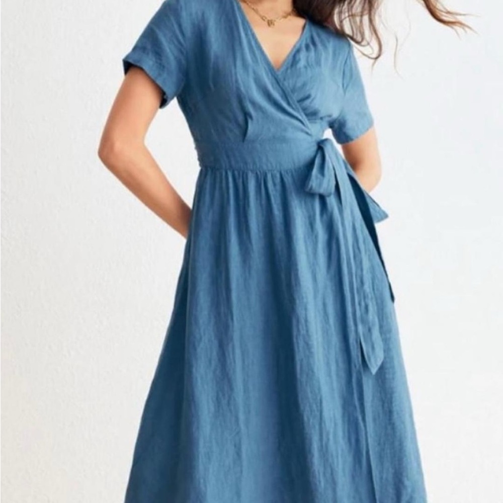 Linen Blue Wrap Dress